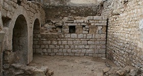 The wall with small windows